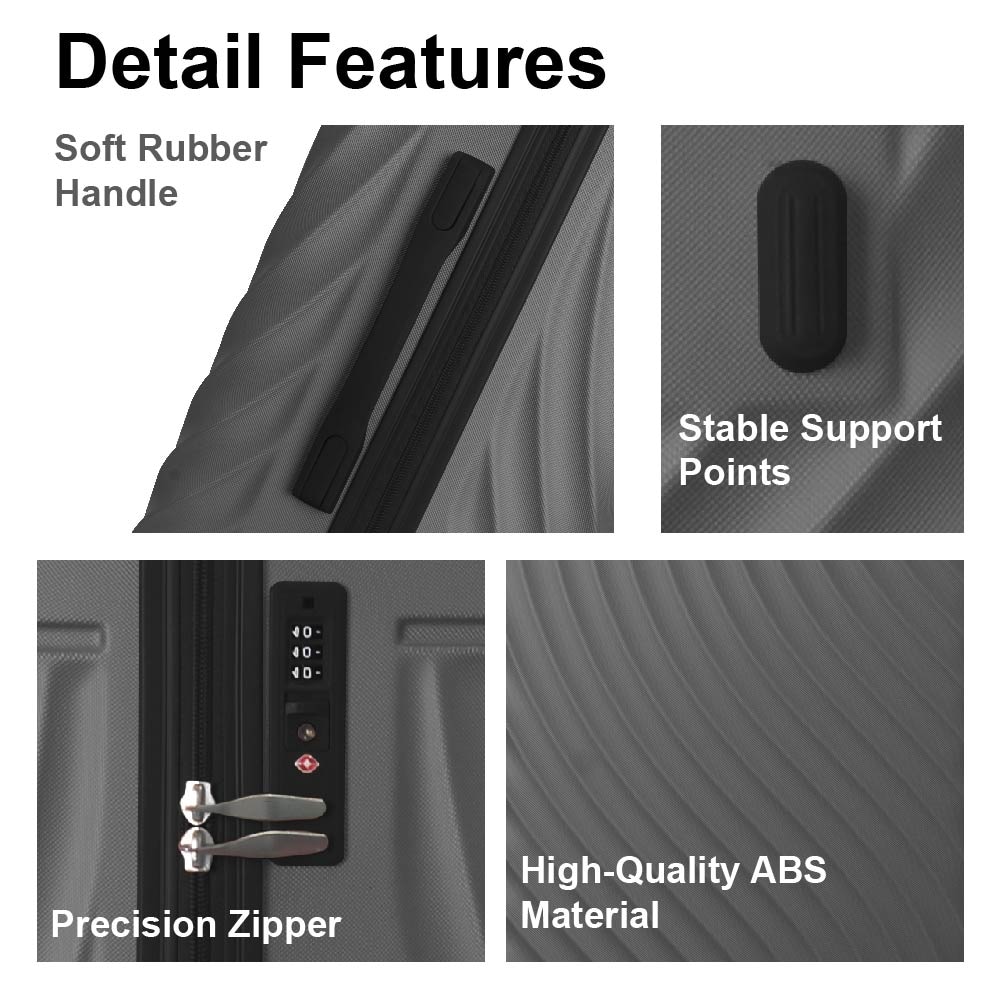 Luggage Sets ABS Hardshell 3pcs Luggage, Lightweight Durable Suitcase Sets Spinner Wheels Suitcase With TSA Lock 20''24''28'' Available(Grey Ash)_voghion.com